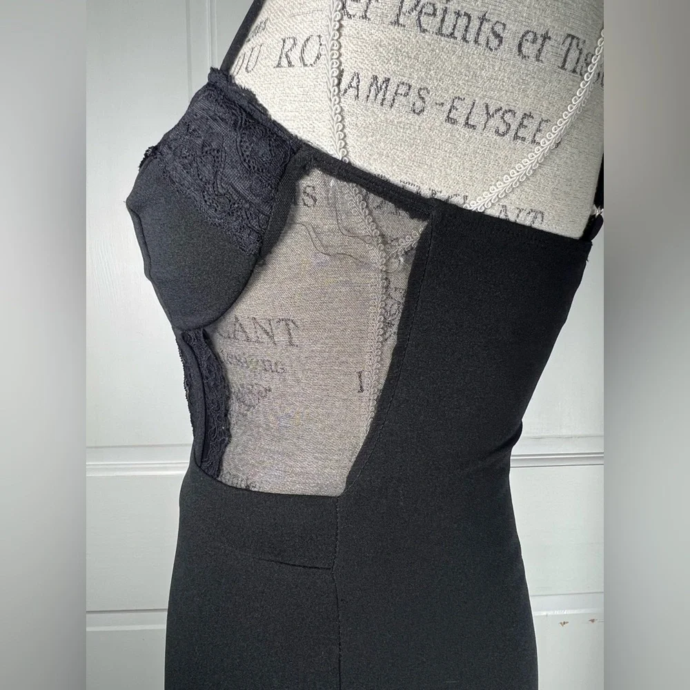 NWT Perfectly Sultry Black Sheer Mesh Bustier Wide-Leg Jumpsuit Size Small - Picture 6 of 9